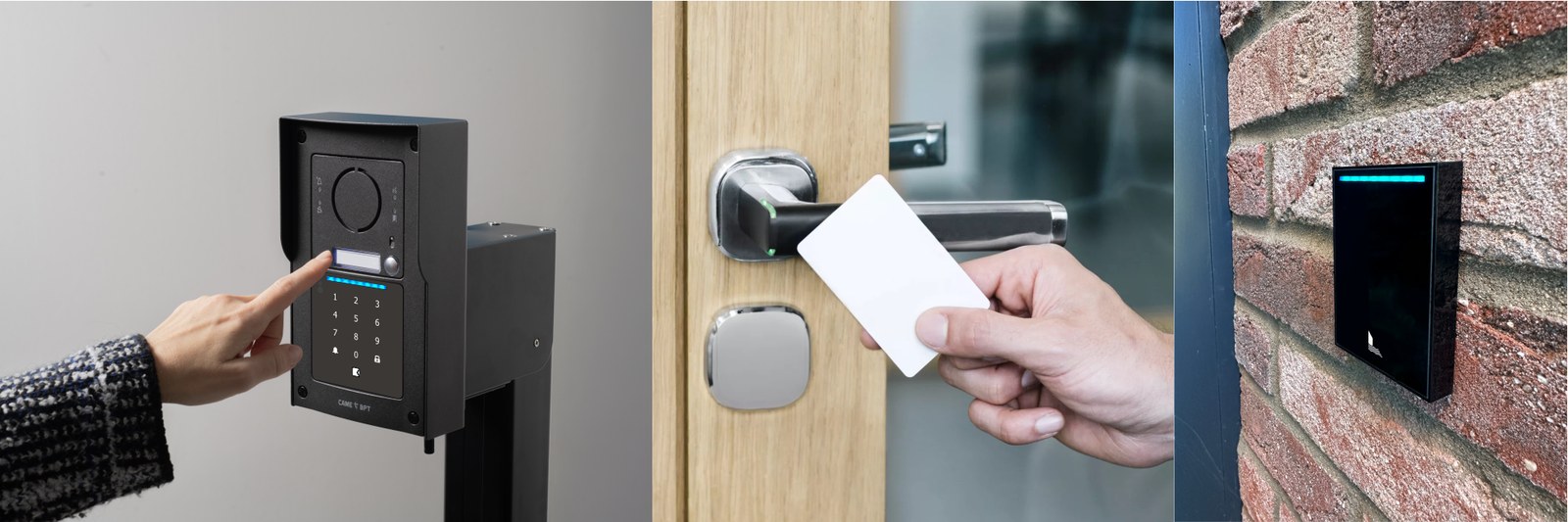 tf-badge v praxi: intercom CAME s klávesnicí, odemčení kartou na klice a nástěnná čtečka