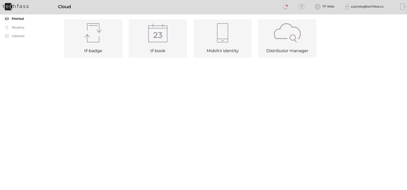 TECH FASS cloud: rozcestník mezi tf-badge, tf-book, mobilními identitami a správou